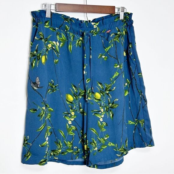 Anthropologie High Waist Bermuda Shorts Lemon Print Blue Yellow Size Small - Picture 3 of 8
